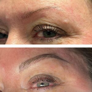 Eyebrow microblading before and after.