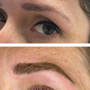 Eyebrow microblading before and after.