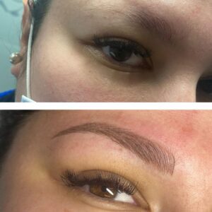 Before and after eyebrow microblading.