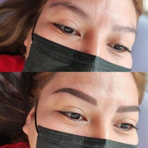 Before and after eyebrow microblading.