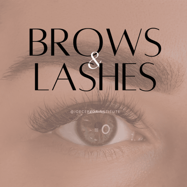 Close-up of eye with "Brows & Lashes" text.