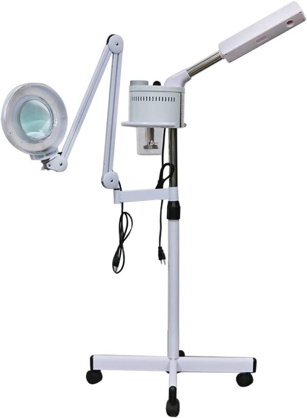 White facial steamer with magnifying lamp.