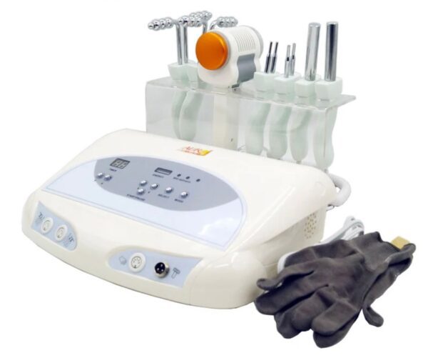 White facial beauty machine with attachments and glove.