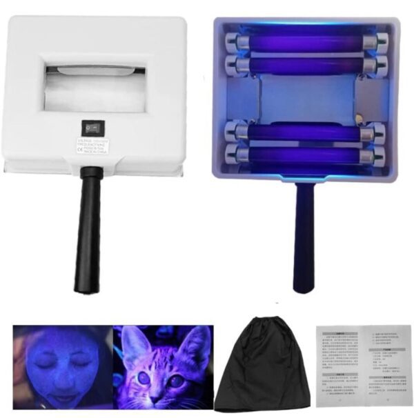 UV light device with black cover and instructions.