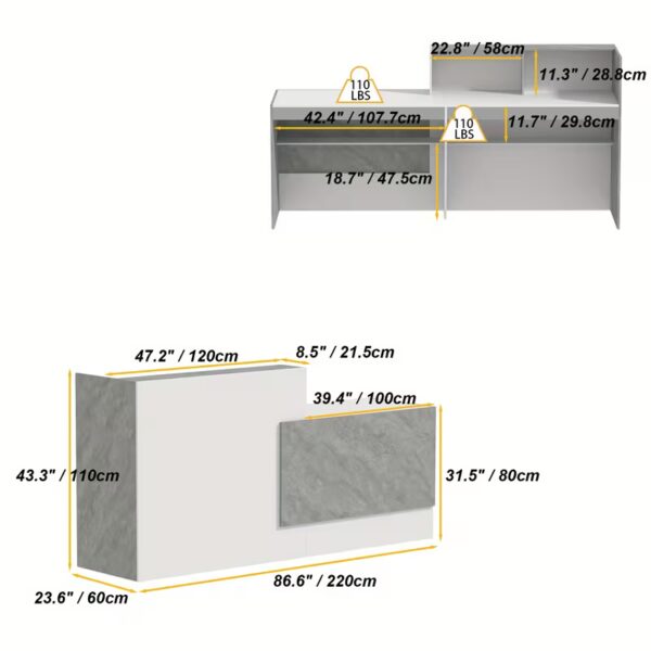 Modern Reception Desk with Open Shelves & Spacious Computer Desk