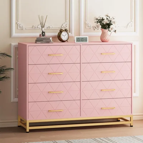 Pink 8-Drawer Dresser with Soft-Close Glides & Anti-Tip Kit