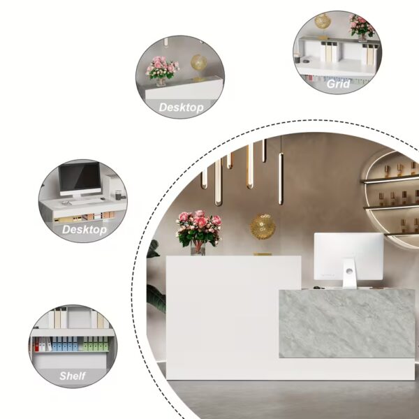 Modern Reception Desk with Open Shelves & Spacious Computer Desk