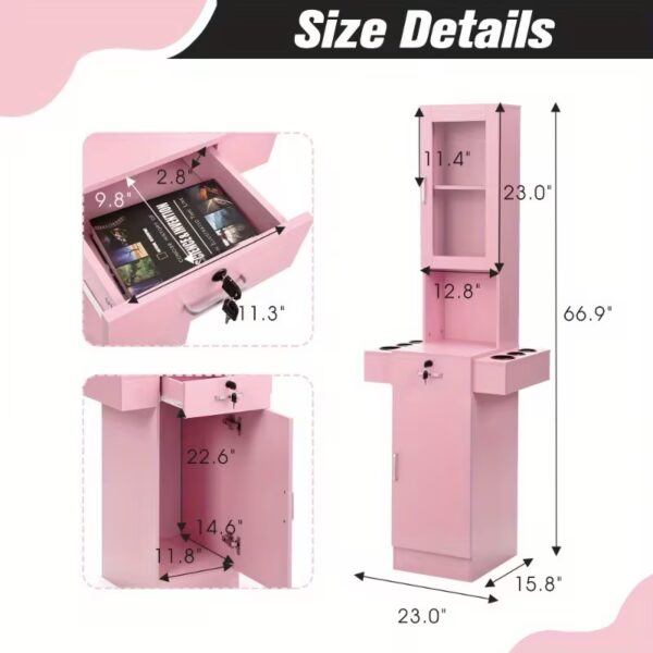 Professional Barber Station with Glass Door Cabinet and 3-Tier Shelves & Drawer