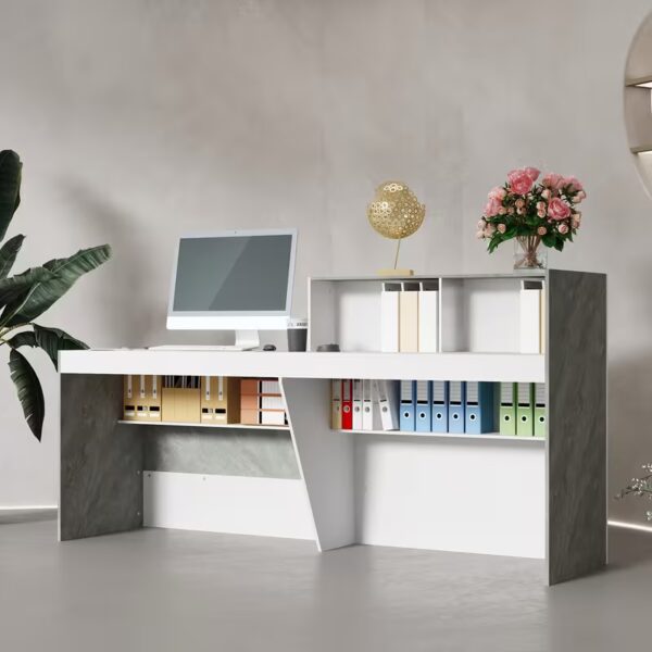 Modern Reception Desk with Open Shelves & Spacious Computer Desk