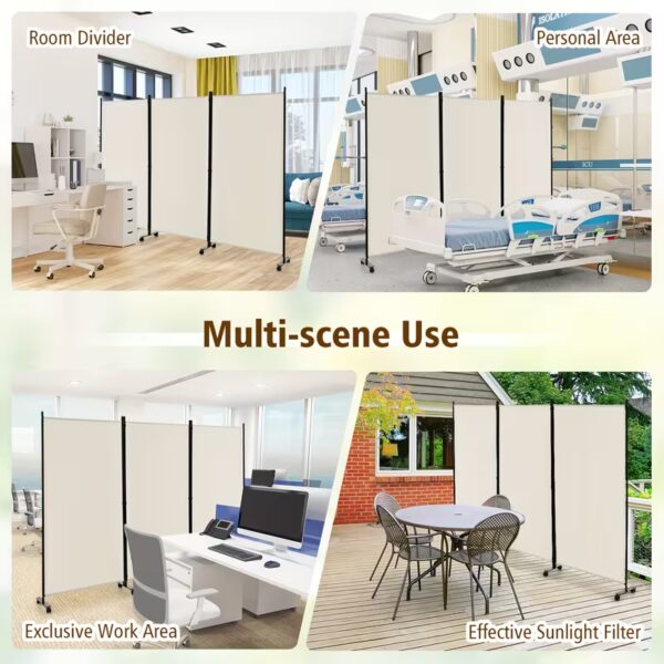 3-Panel Folding Room Divider 6Ft Rolling Privacy Screen