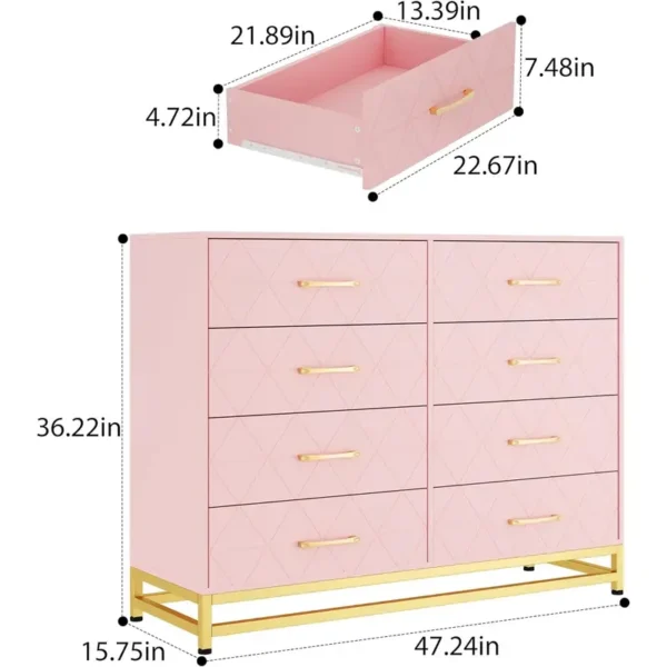 Pink 8-Drawer Dresser with Soft-Close Glides & Anti-Tip Kit
