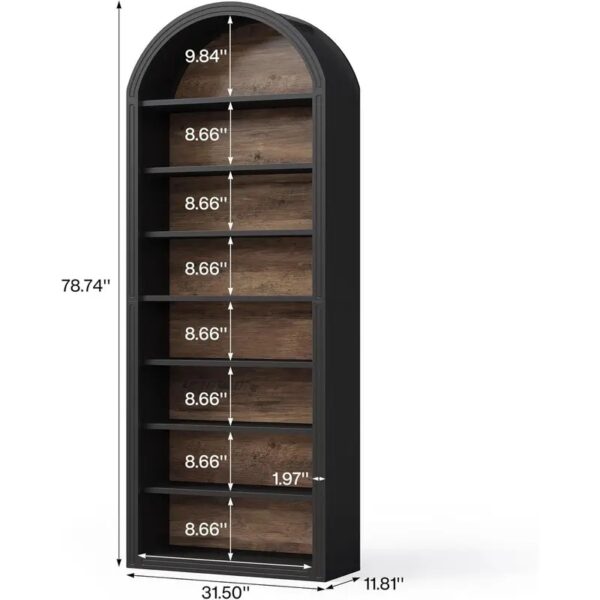8-Tier Bookcase, 78.7" Tall Bookshelf with Arched Top