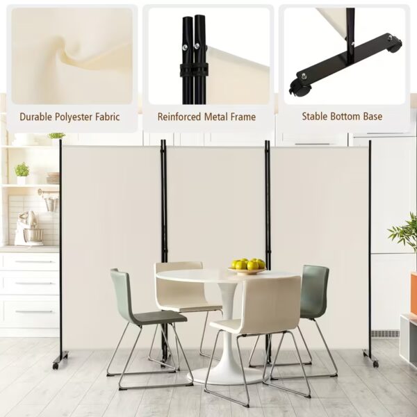 3-Panel Folding Room Divider 6Ft Rolling Privacy Screen